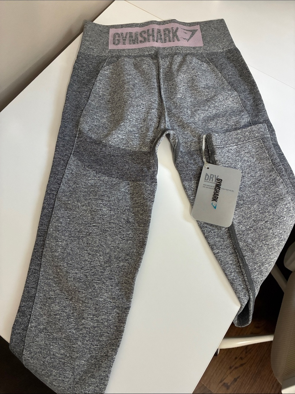 Gymshark Grey Leggings with Pink Logo Waistband